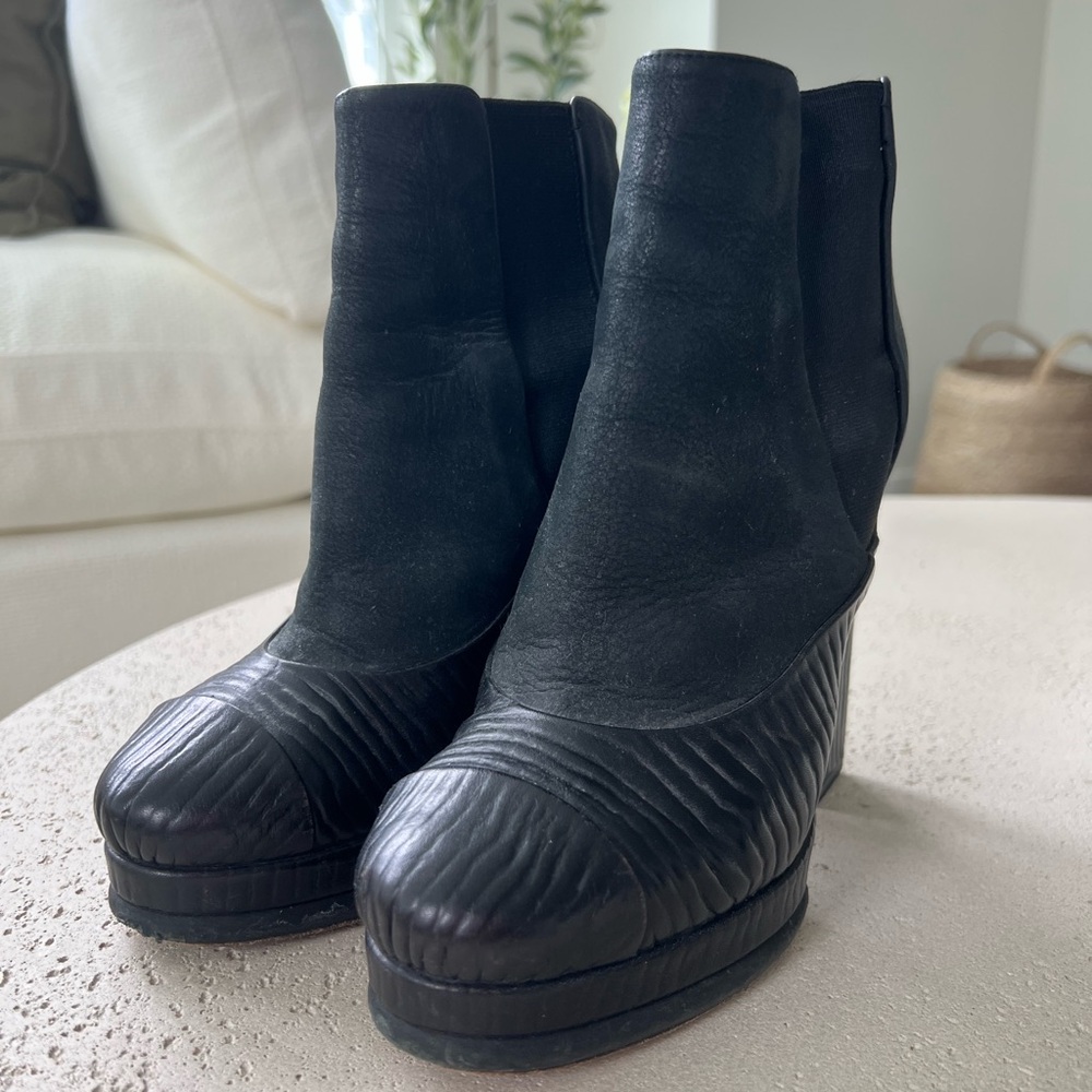 CHANEL Black Textured Heeled Boots